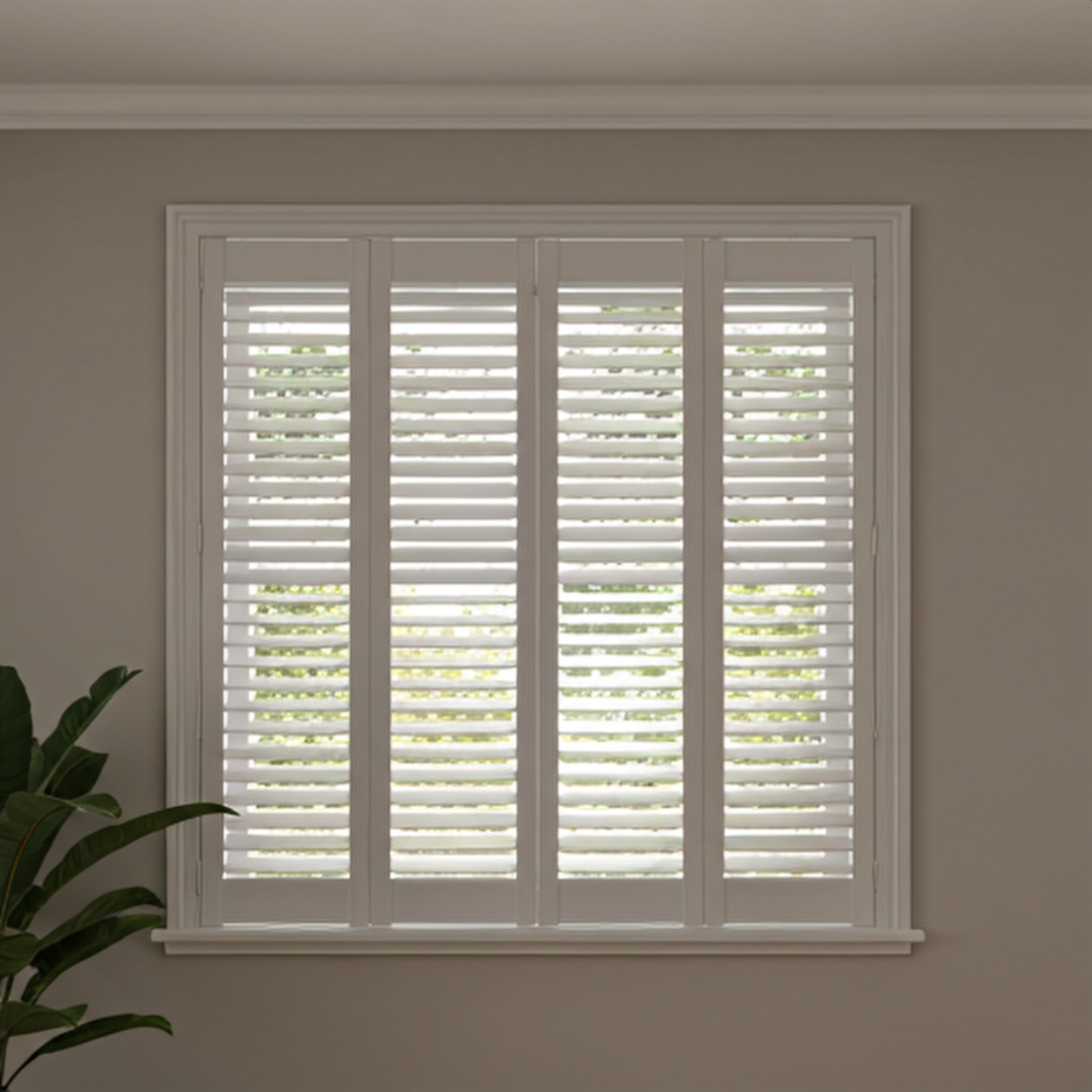 Plantation shutters in a master bedroom suite